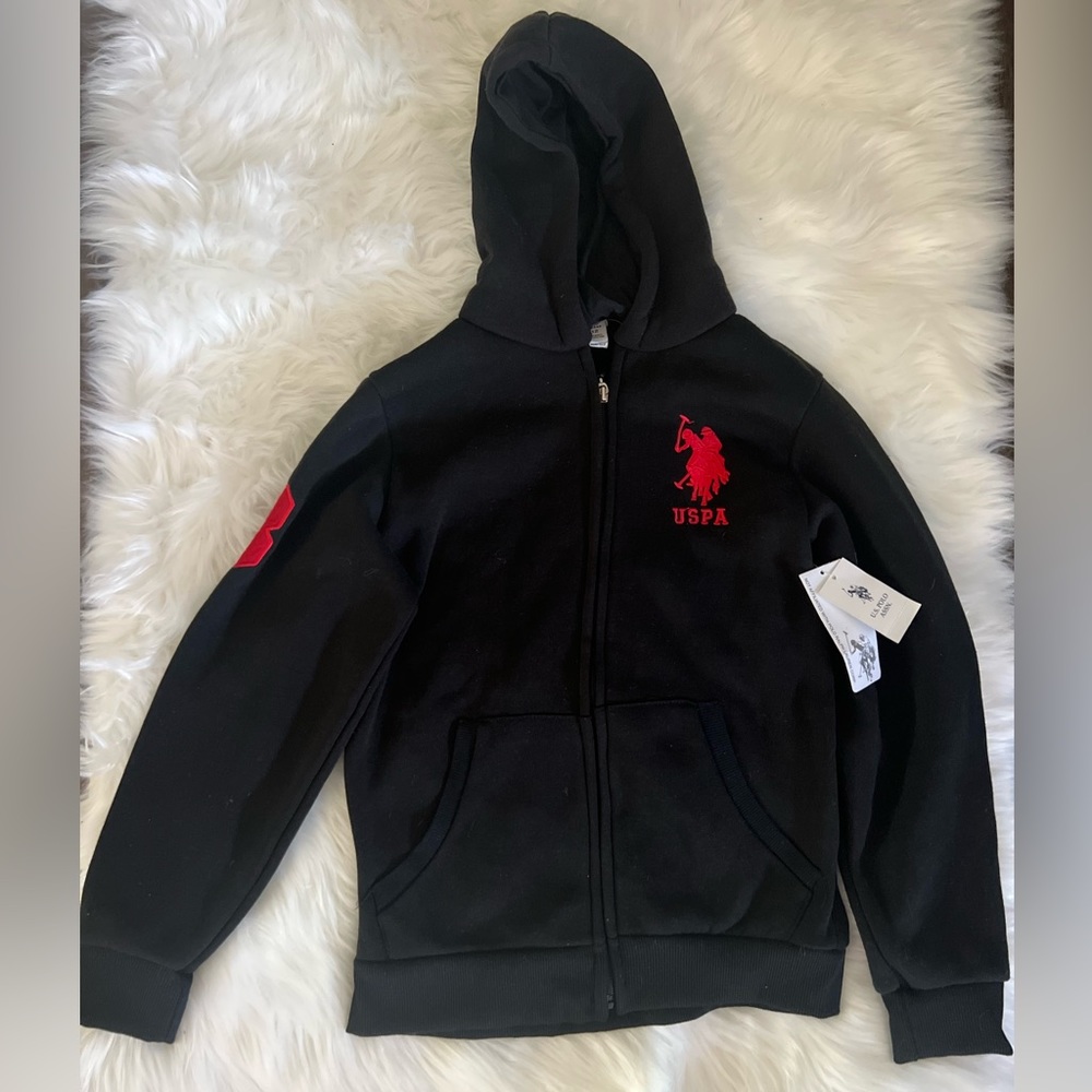 Black boy hoodie new with tags size 11-12 boys, polo assn.